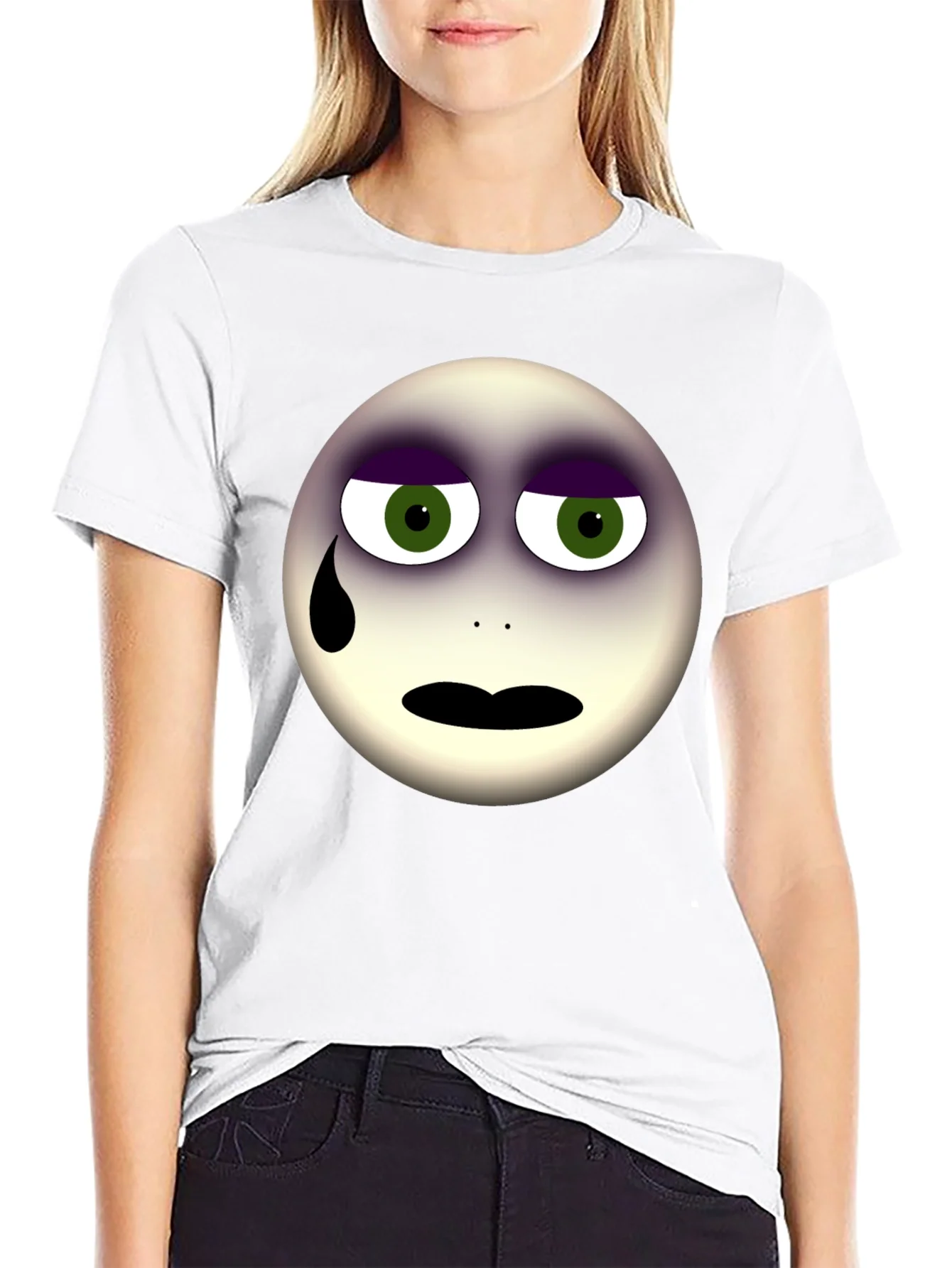 Sad Emoji Graphic Print Black T-Shirt
