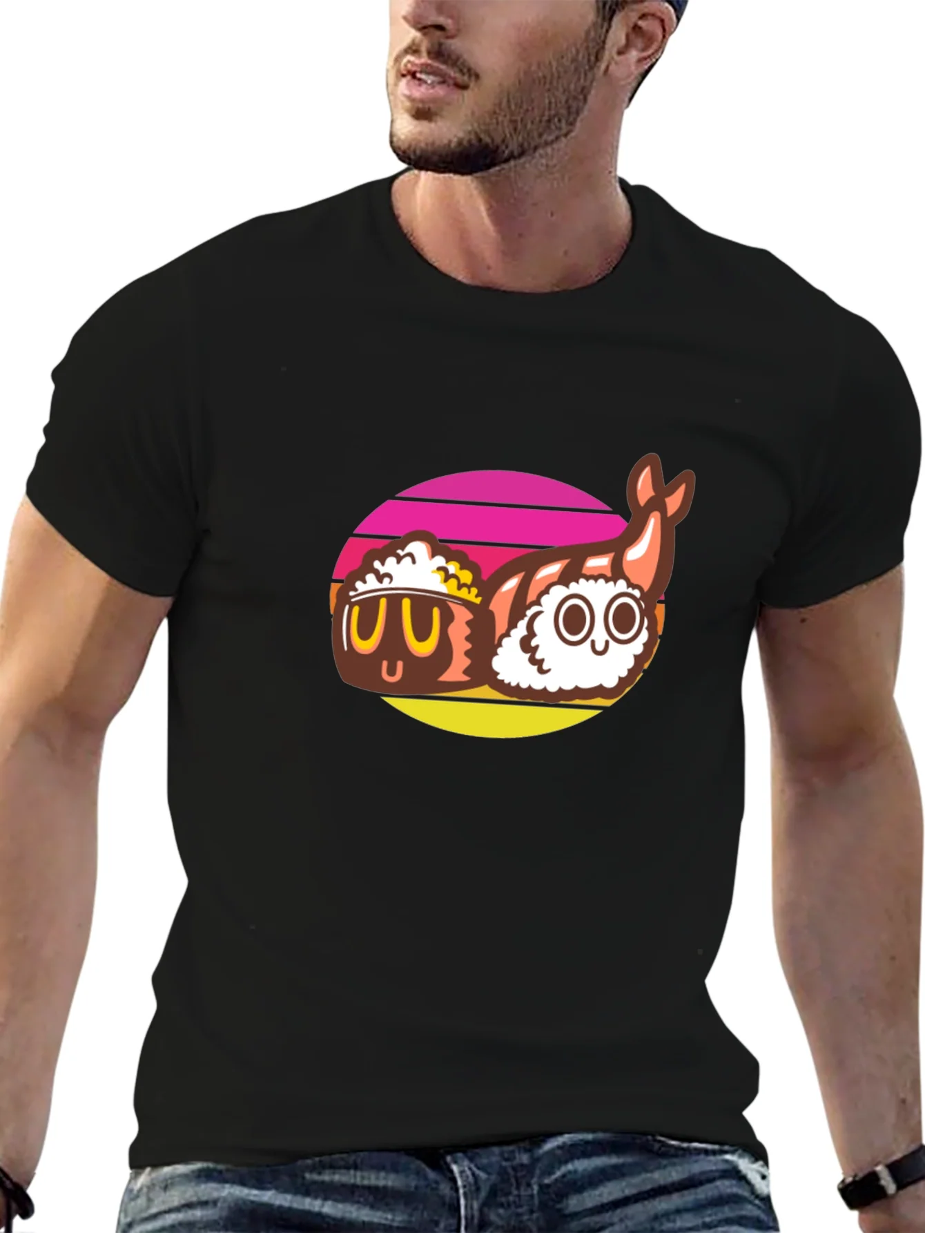 Sushi Graphic Tee - Black Cotton T-Shirt