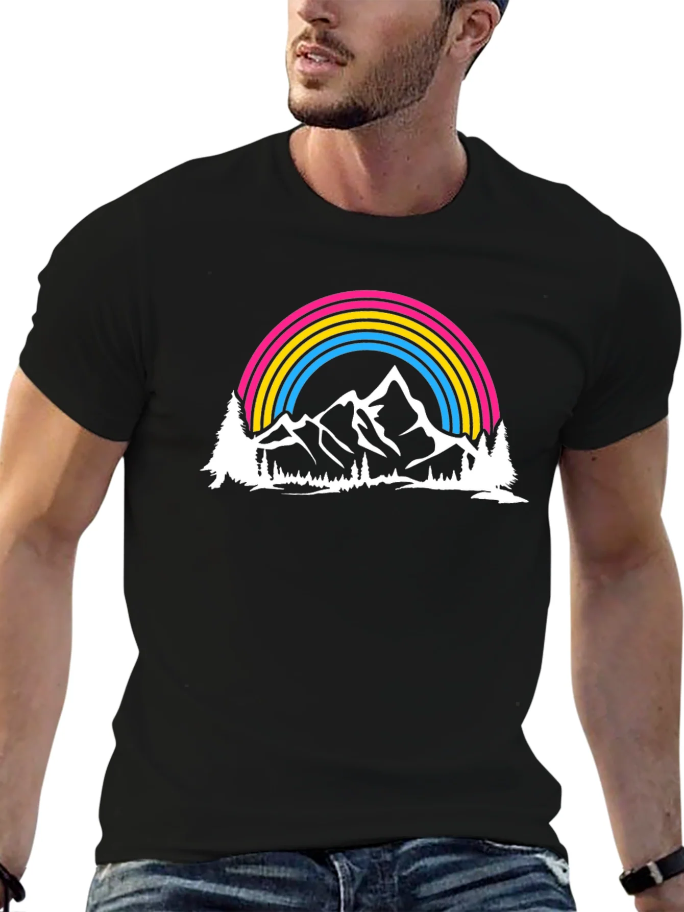 Pansexual Pride Mountain Rainbow Graphic T-Shirt