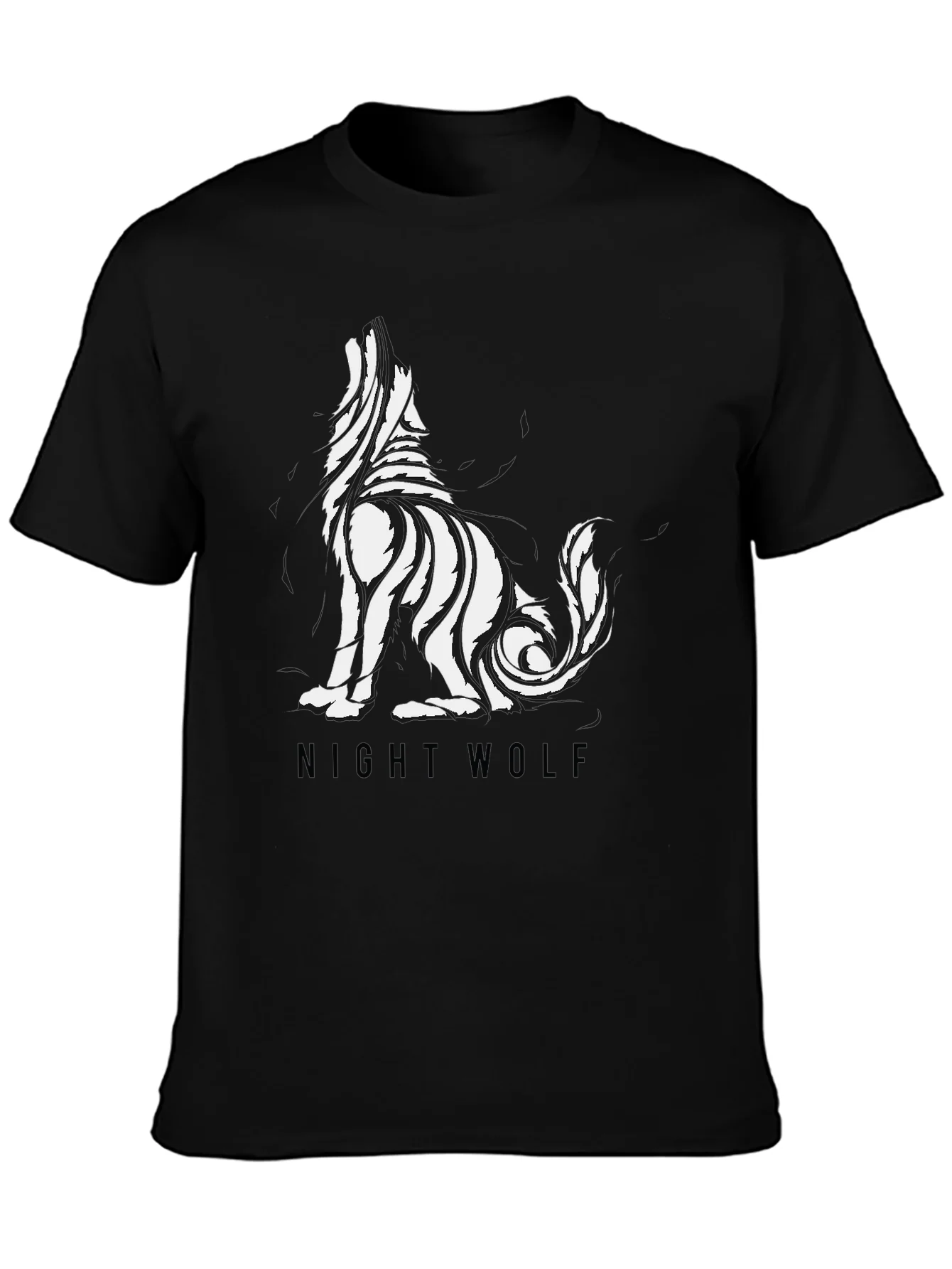 Mens Black Night Wolf Graphic Tee