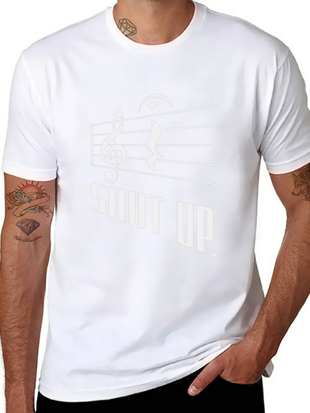 Shut Up Music Notes Graphic Black T-Shirt