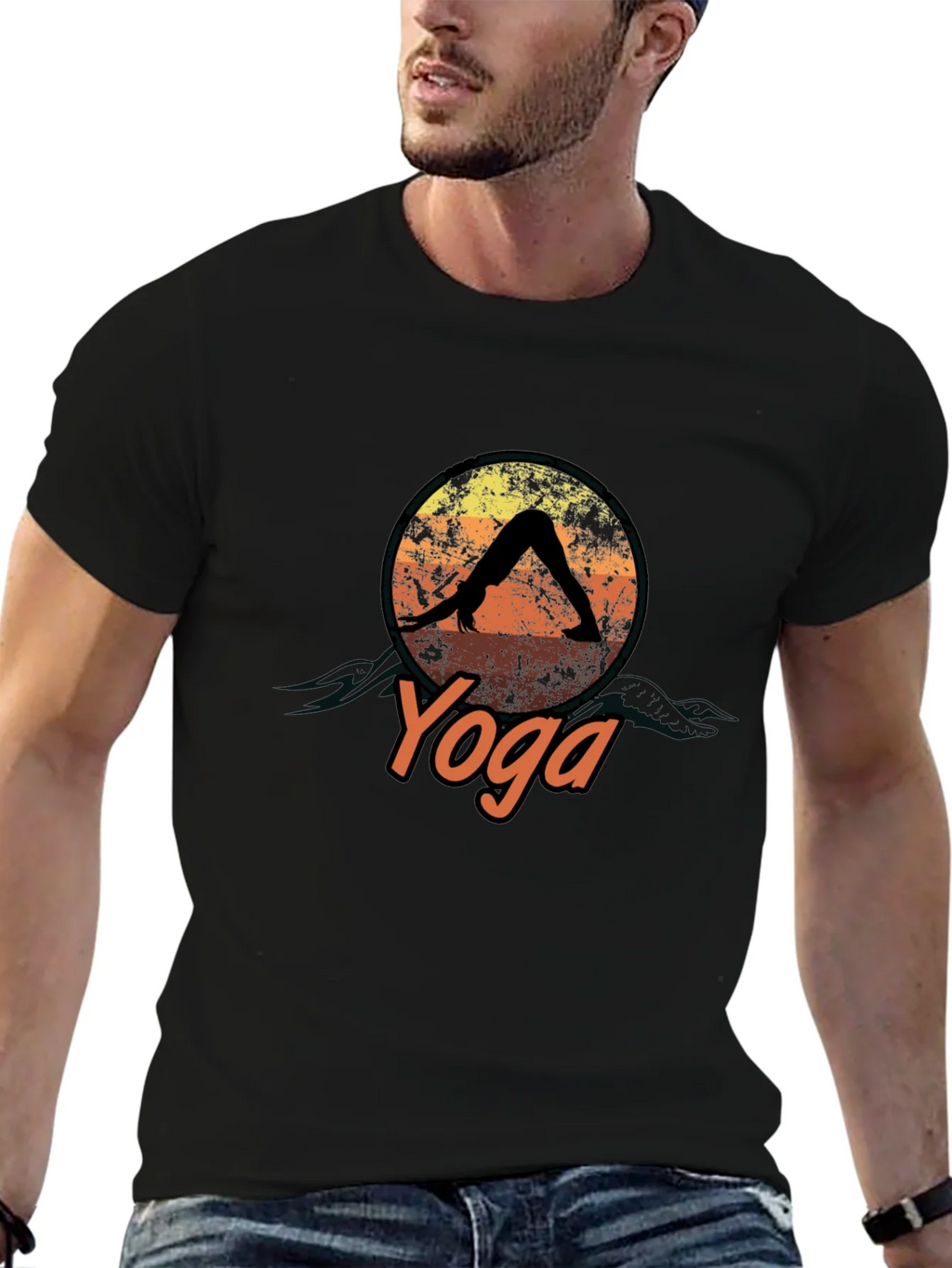 Yoga Pose Graphic T-Shirt - Relaxed Fit Black
