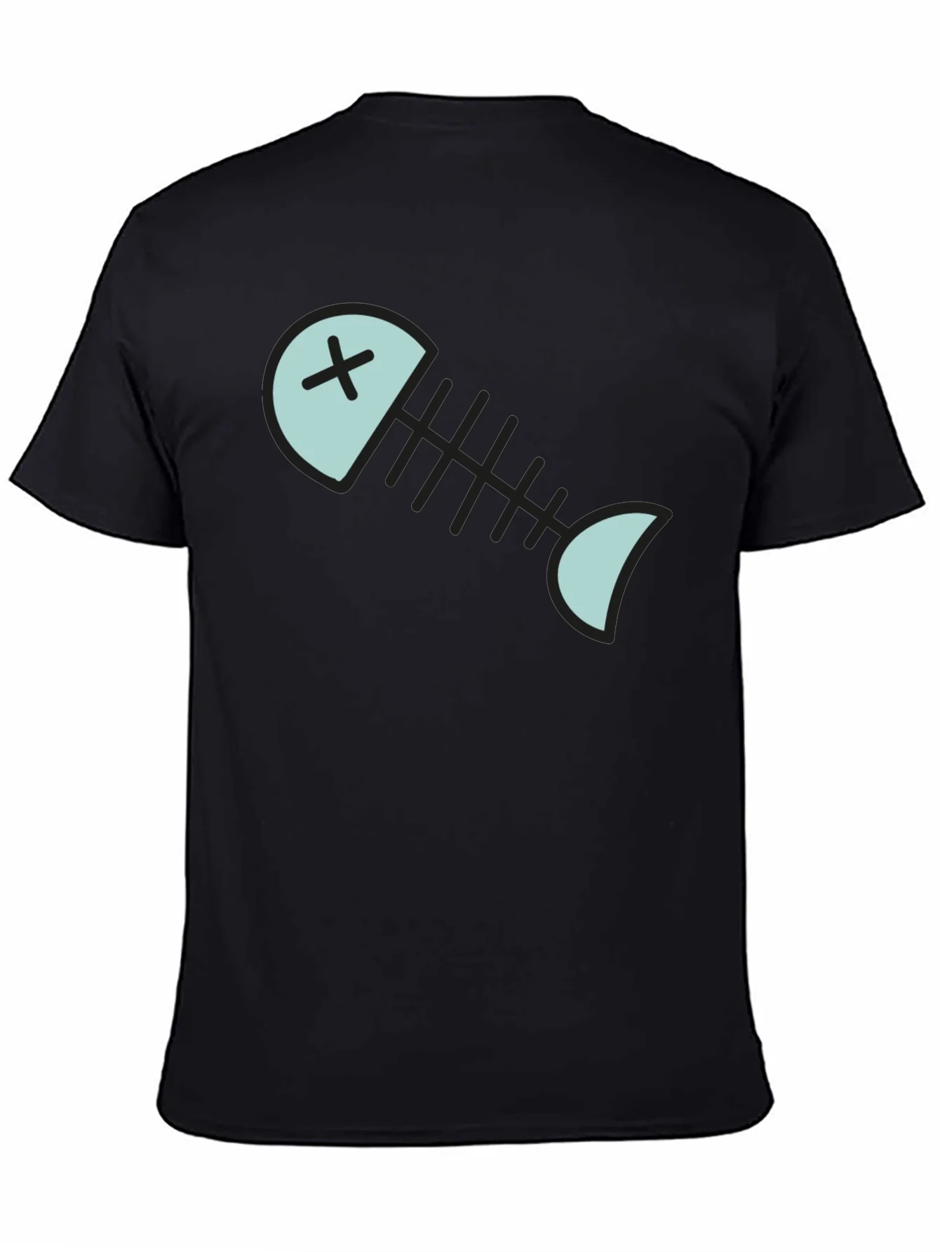 Cartoon Fish Skeleton Graphic Tee - Black