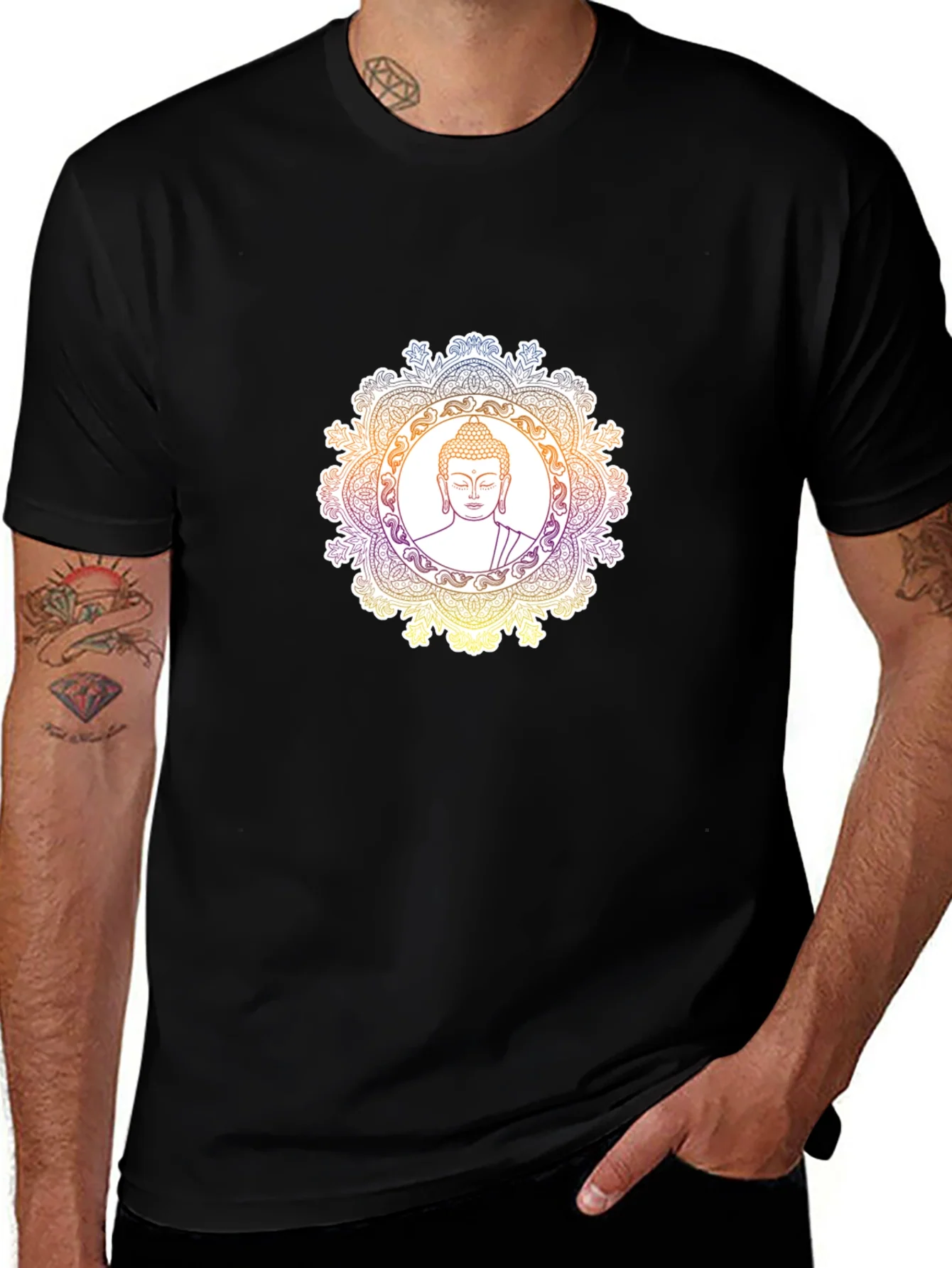 Buddha Mandala Graphic T-Shirt - Black