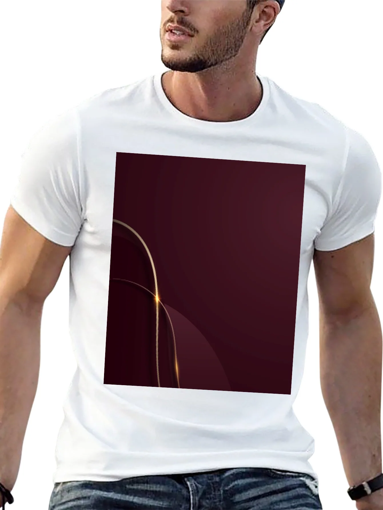 Stylish Black Tee with Abstract Burgundy & Gold Design