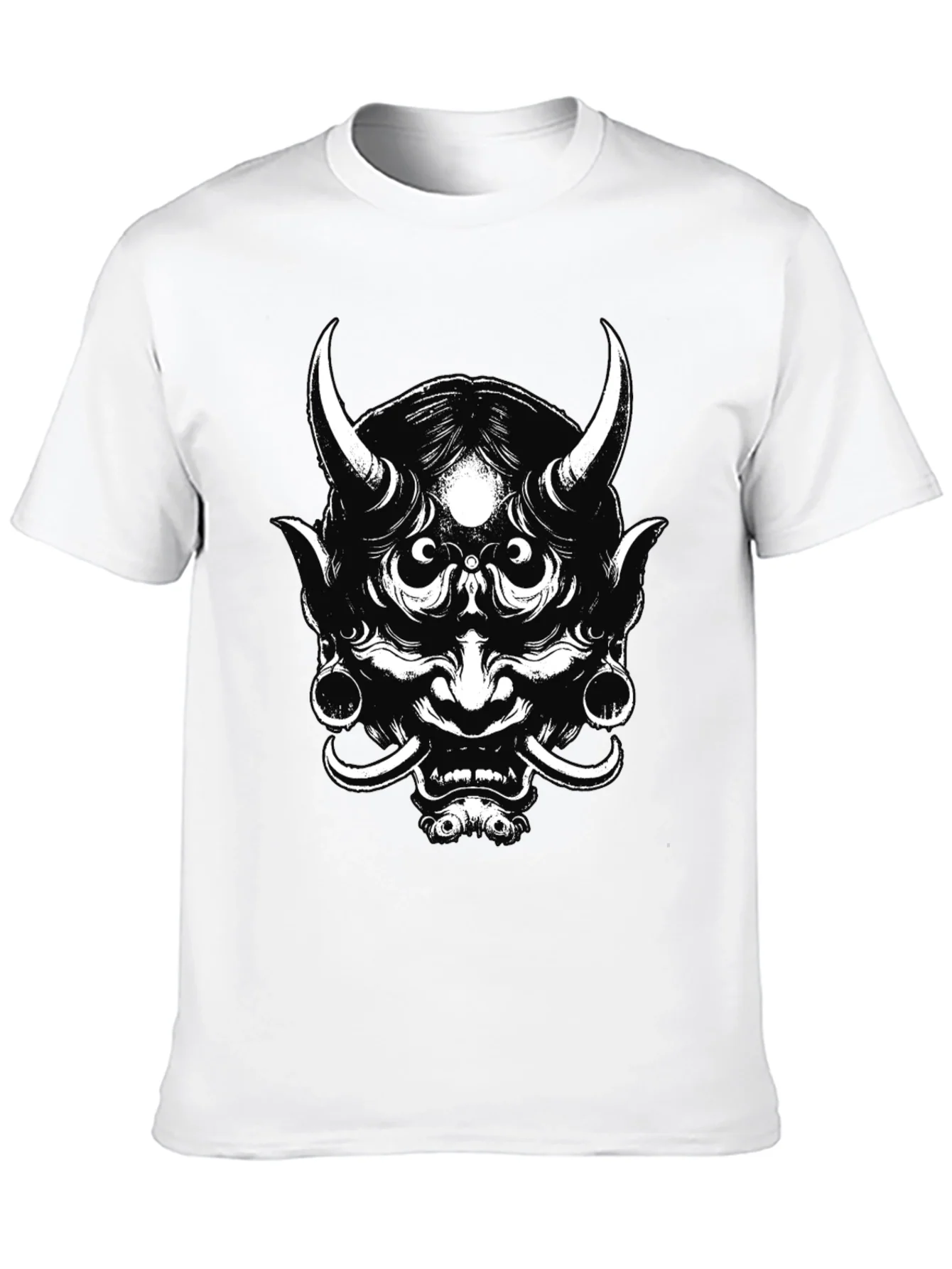Mens Black Graphic Tee - Oni Mask Design