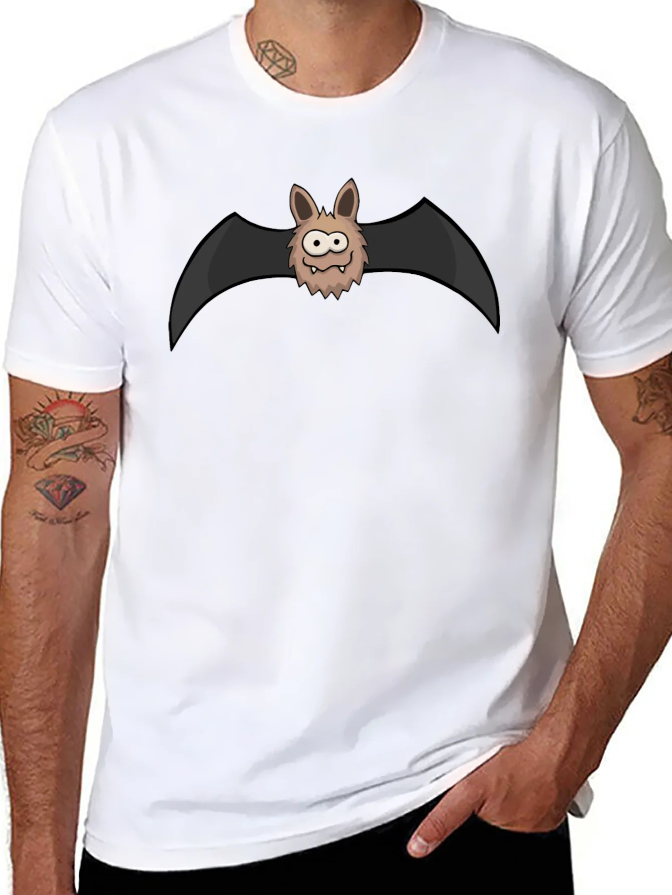 Funny Cartoon Bat Graphic Black T-Shirt
