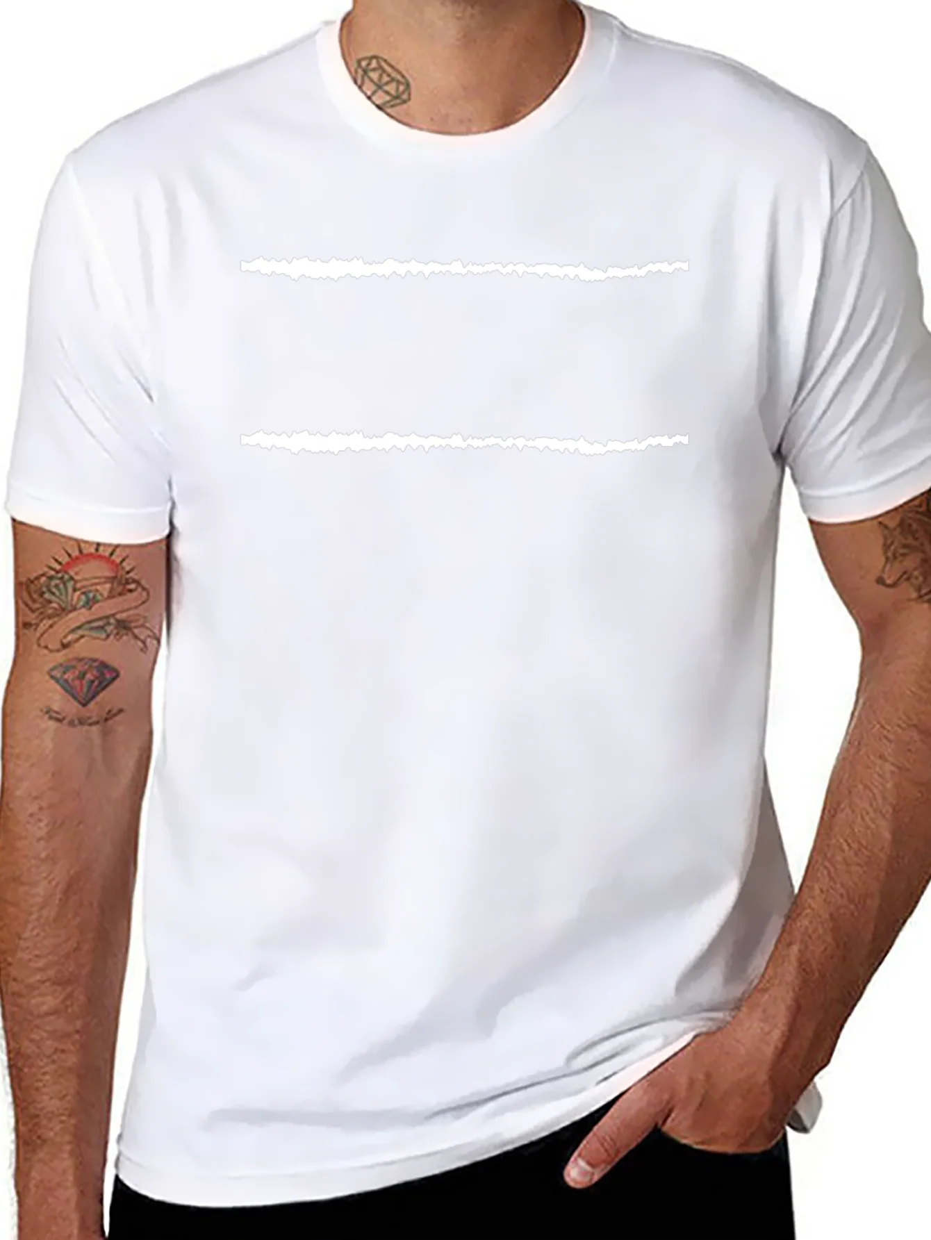 Mens Black T-Shirt with White Line Design