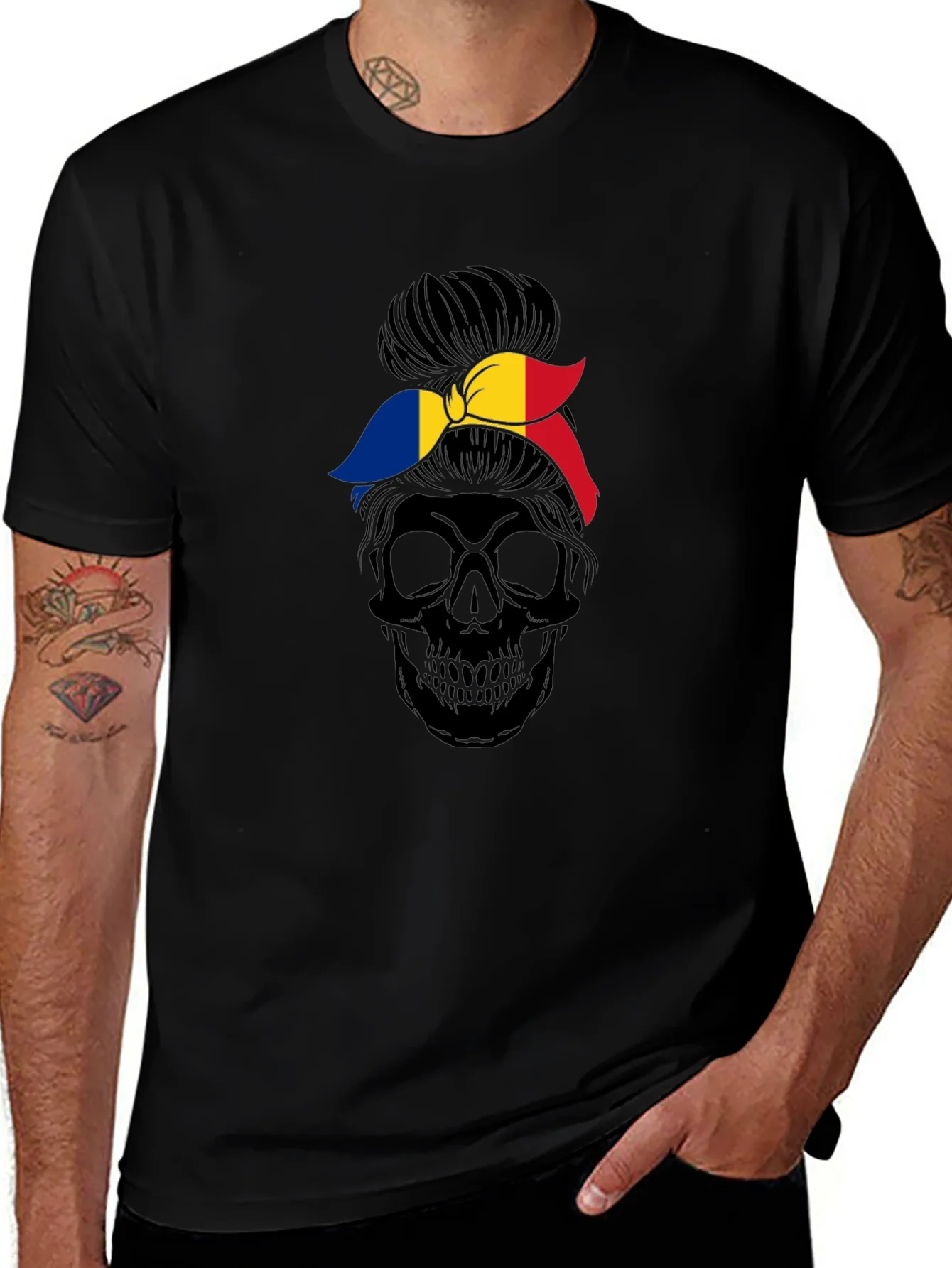 Skull with Romania Flag Bandana T-Shirt